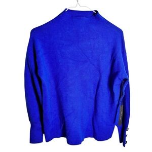 NWT Bright blue mock neck minimalist sweater with embellished cuffs